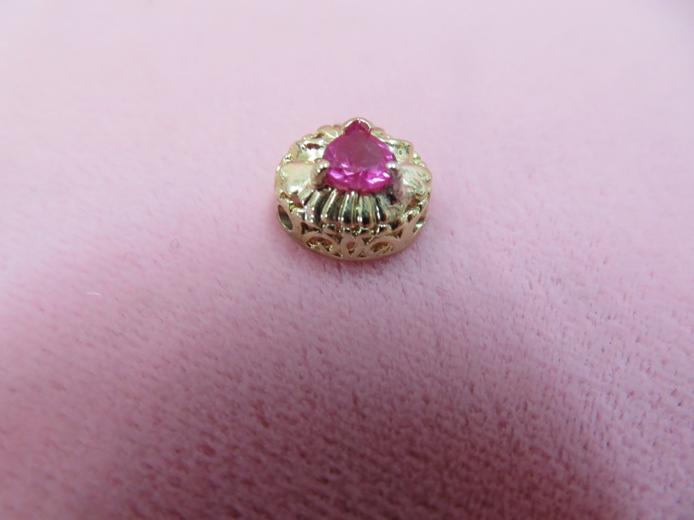 OMG 10K Solid Yellow Gold Heart Ruby Slide Charm for Bracelet