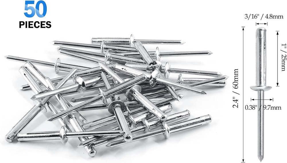 3/16" X 1" Trifold Exploding Pop Rivets, Solid Aluminum Tri Grip Rivets Bulb Sty