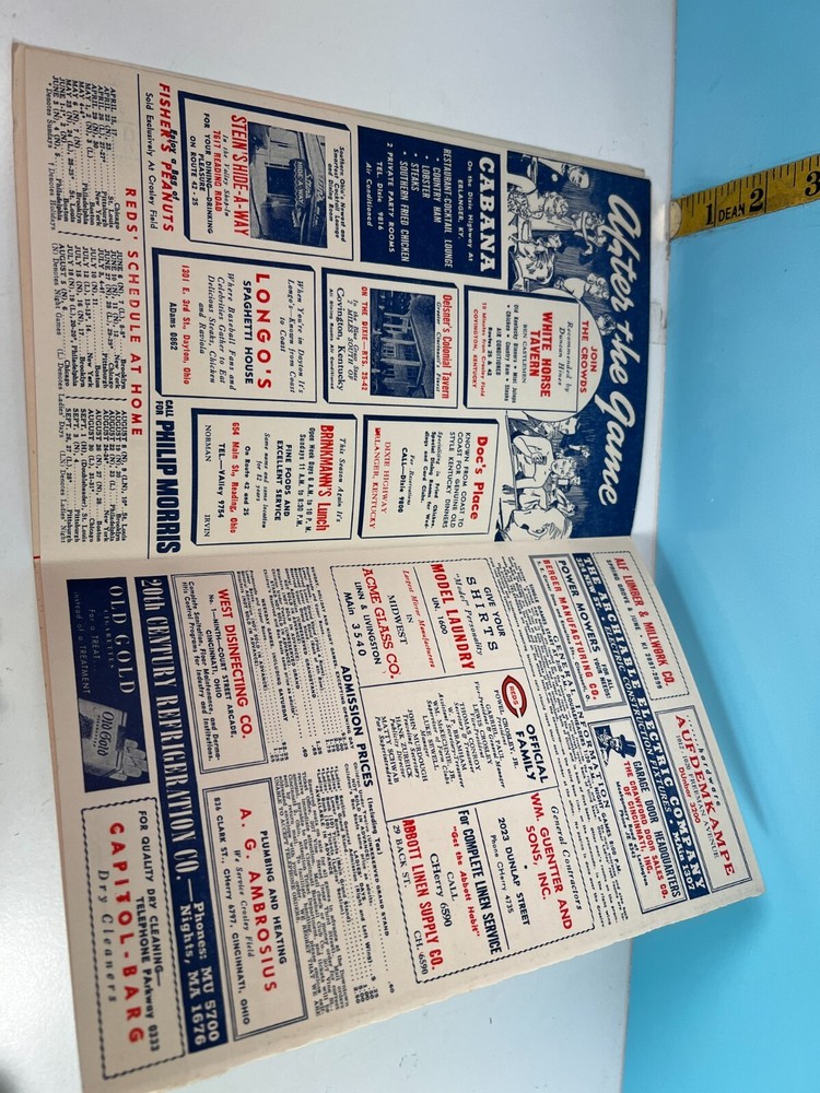 1952 Cincinnati Reds Baseball Program vs Braves Unscored HIGH GRADE!!🔥