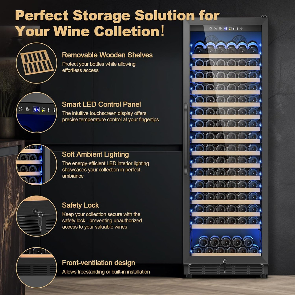 190-Bottle Wine Cooler with Temp Control - Quiet 24" Fridge Design