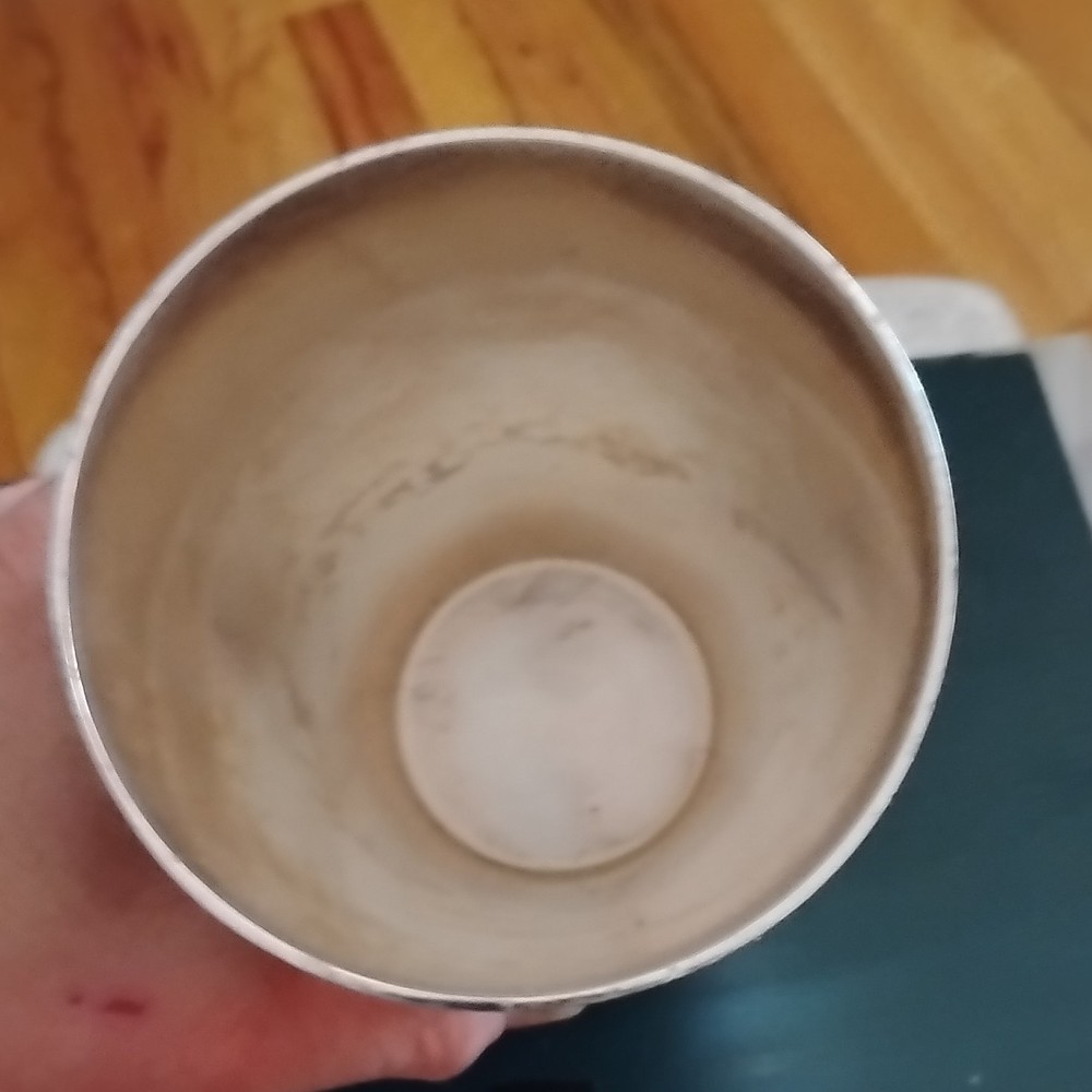 Antique Silverplate Cup with Embossed Rose Pattern Elegant Decorative Design