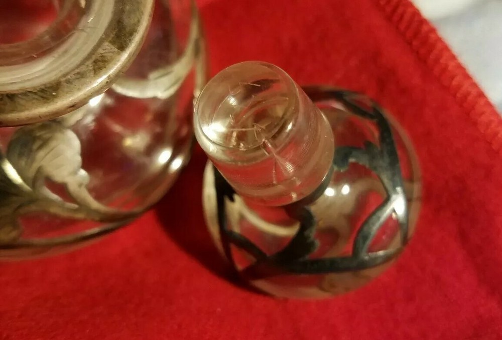 ANTIQUE STERLING SILVER OVERLAY PERFUME BOTTLE Approx. 3x3