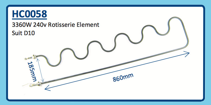 3360W 240v ROTISSERIE ELEMENT D10 HC0058 Austheat Rota Chick