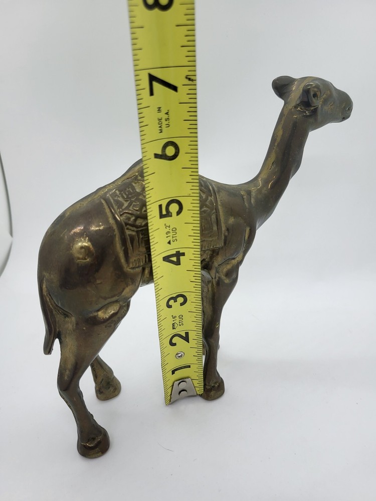 Vintage Solid Brass Camel Statue Figurine w/ Etched Embossed Blanket Design