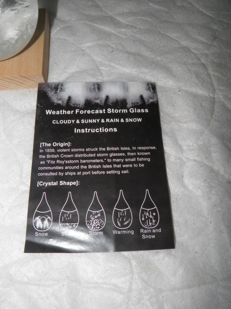 Drop Shaped Storm Glass Weather Predictor Forecaster Globe with Wooden Base 7"