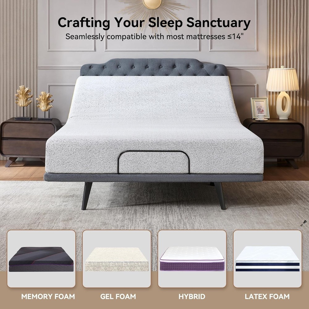 Ergonomic Queen Adjustable Bed Frame Electric Bed Base w/Wireless Remote Control