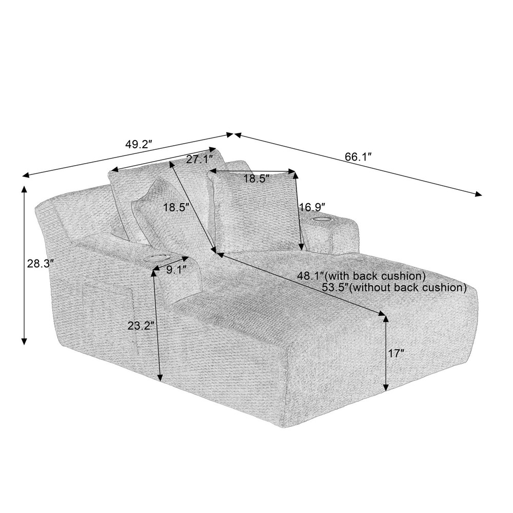 Oversized Sleeper Sofa Chaise Lounge with Floor Armrests No Assembly Required