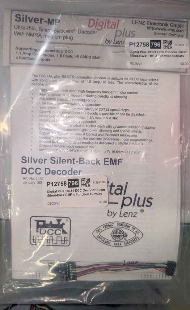 Digital Plus 10331 DCC Decoder Silver Silent-Back EMF 4 Function Outputs