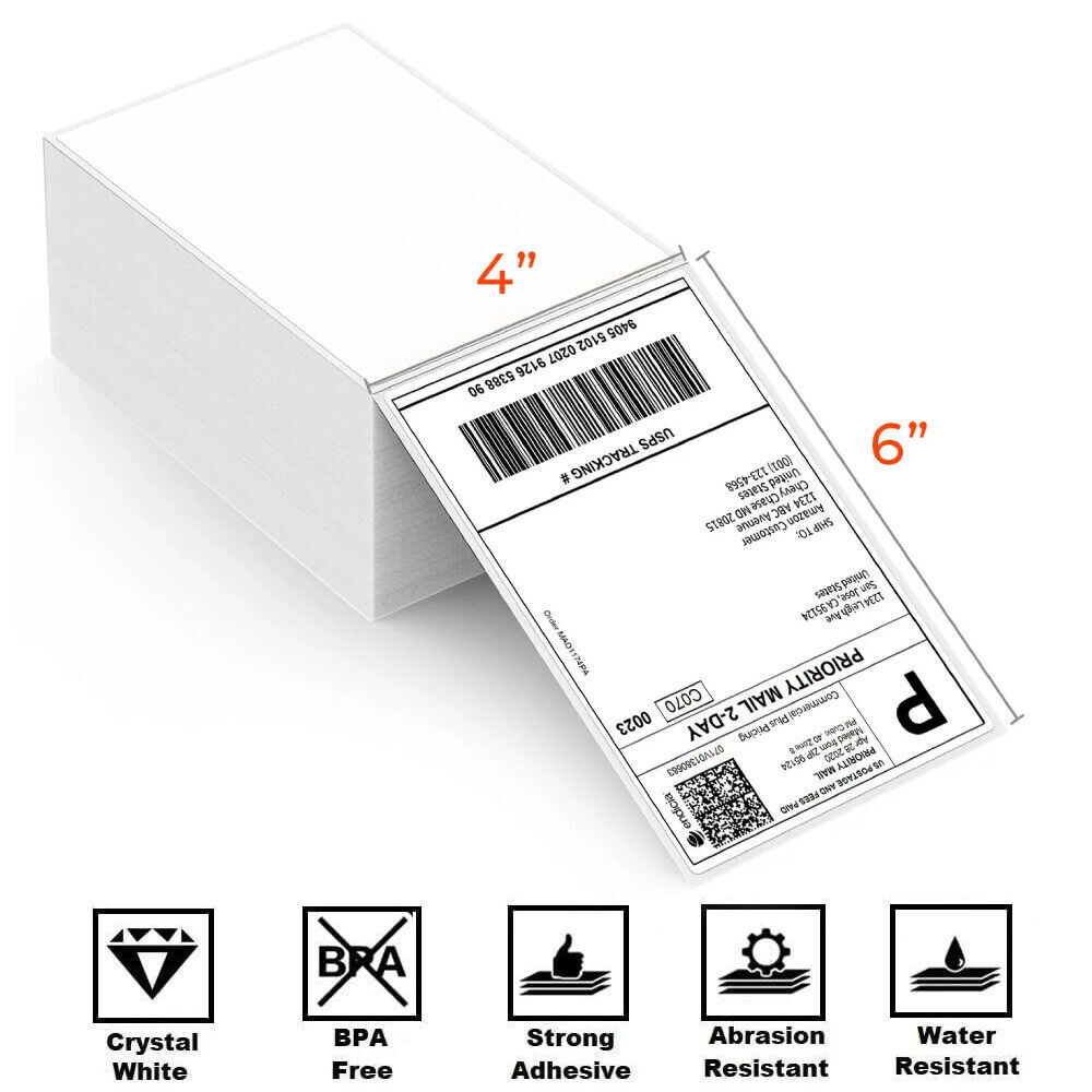 1000/Stack 4"x6" Fanfold Direct Thermal Shipping Labels Zebra & Rollo Printers