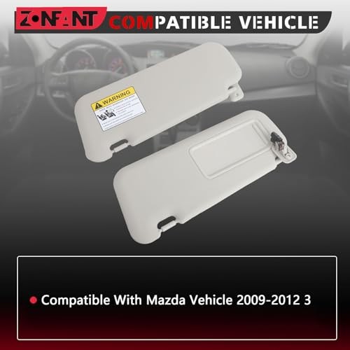 Grey Left Driver and Right Passenger Side Sun Visor with Light and Mirror Pair