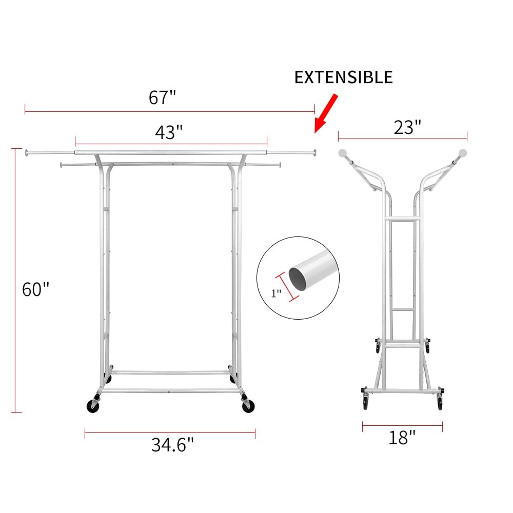 White Double Rod Garment Rack for Hanging Clothes, Rolling Clothes Organizer ...