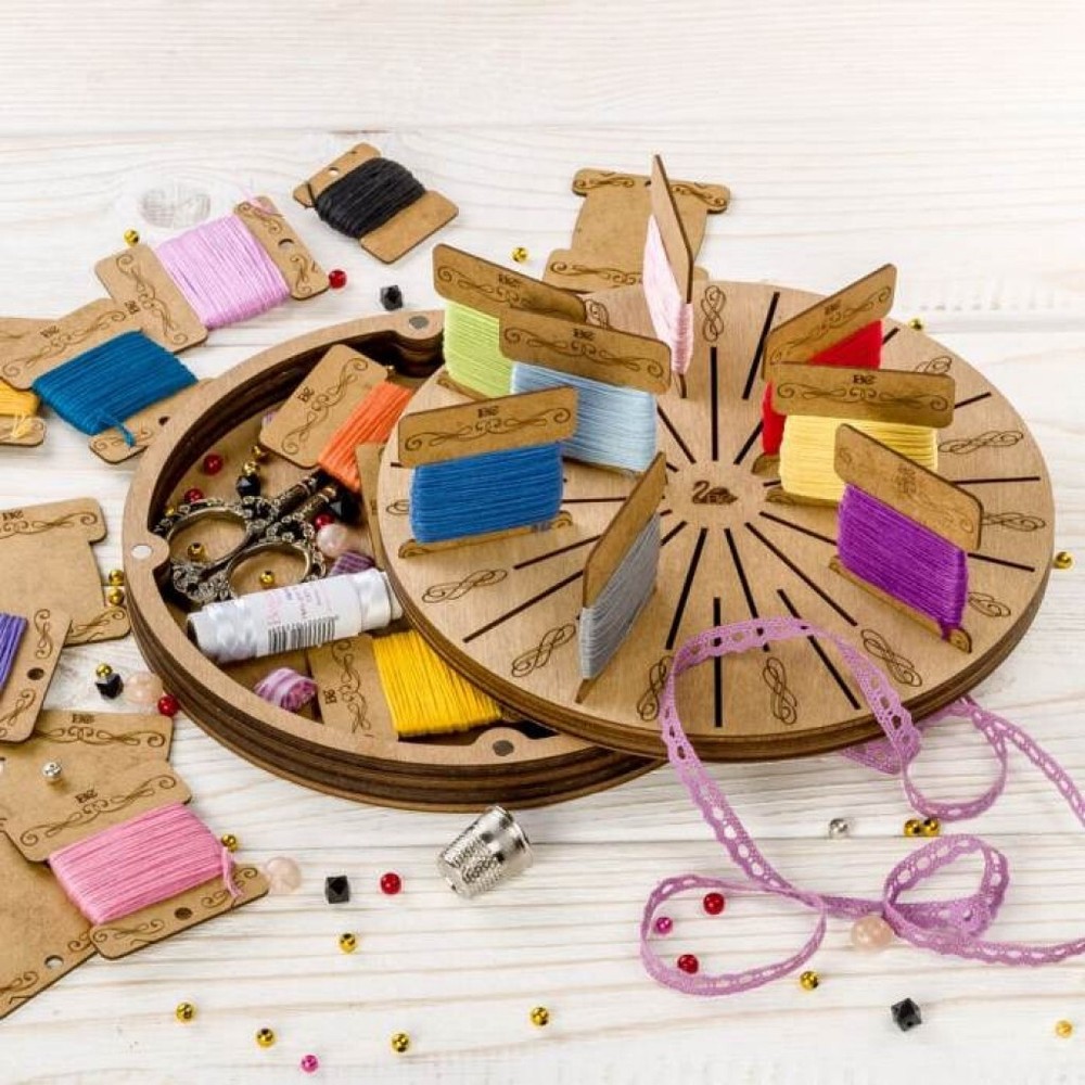 Plywood Needlework Box + 32 spools Needlework Organizer Thread/Floss organizer