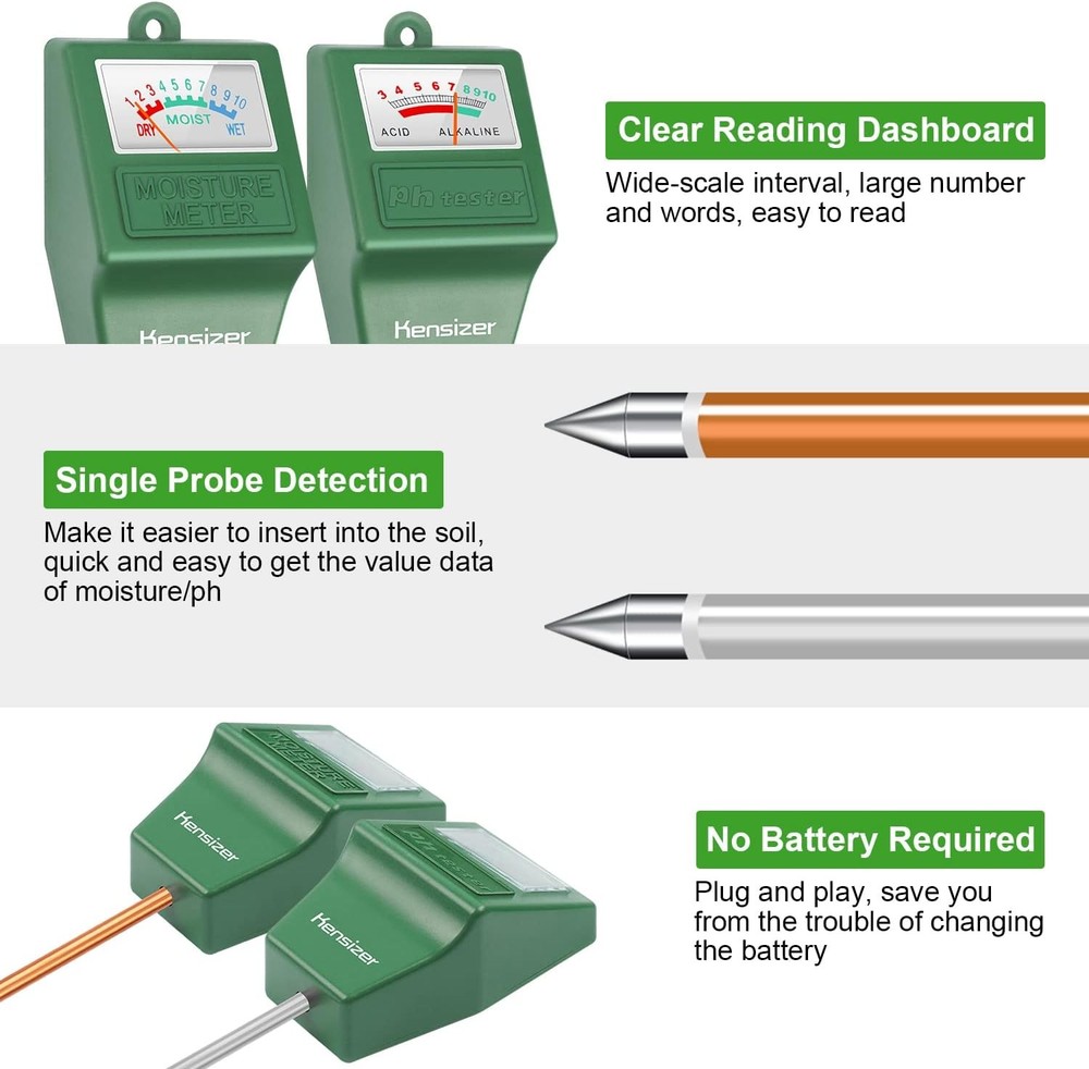 Kensizer Soil Tester, Moisture/pH Meter, Gardening Meter