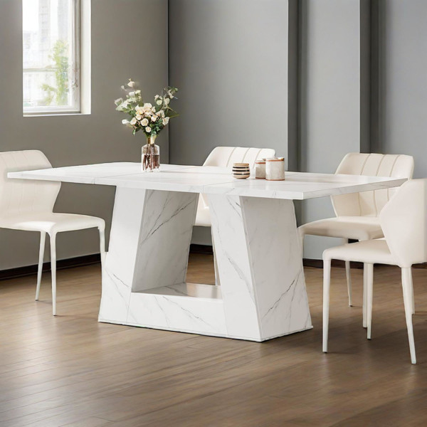 NEW Dining Table Faux Marble Rectangular Table White Modern Kitchen Dining Room
