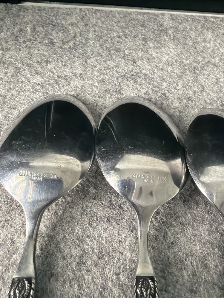 4 MCM JAPAN STAINLESS STEEL FLATWARE BRAIDED ROPE PATTERN Dinner Spoons