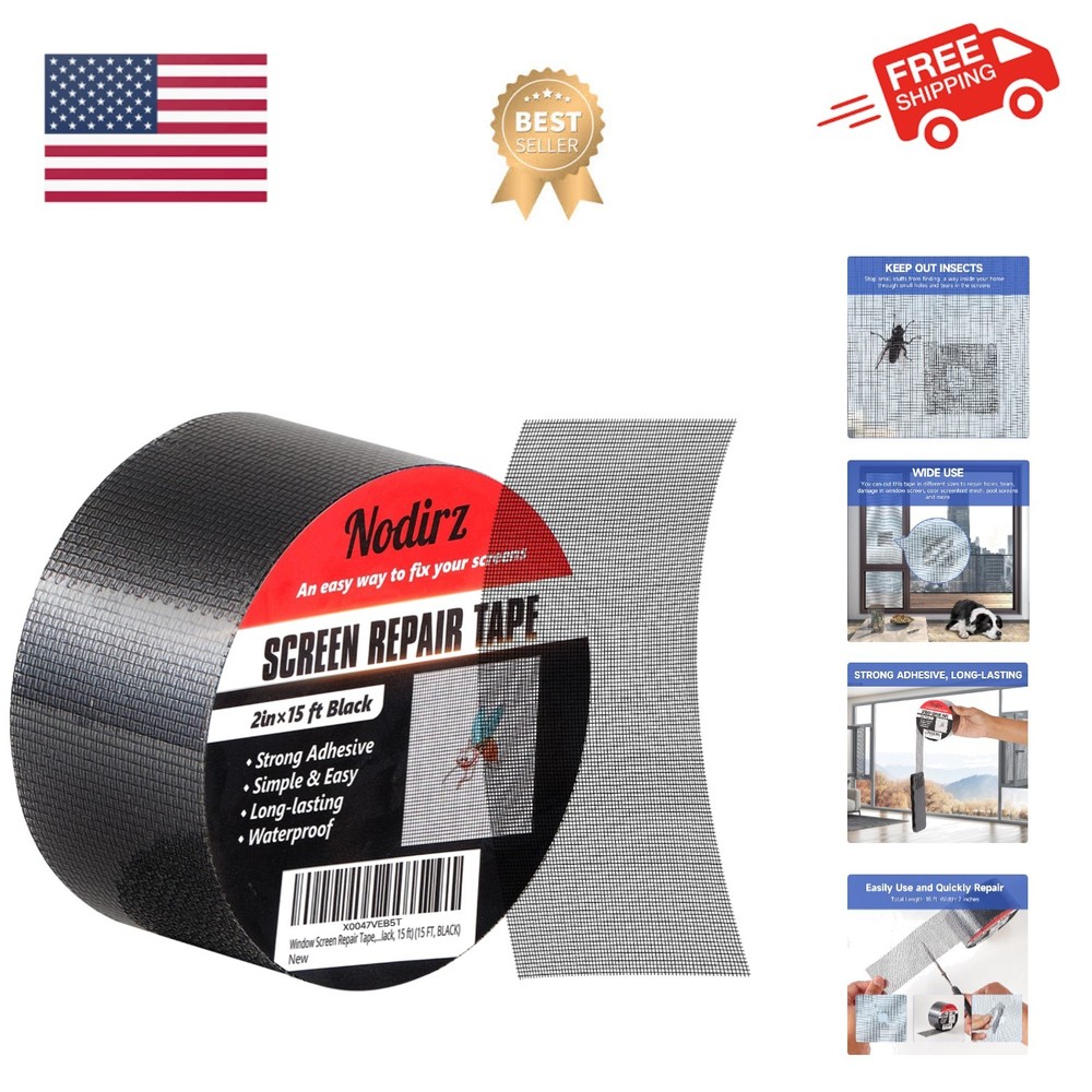 High-Quality Waterproof Window Screen Repair Tape - Quick Fix Solution, 15 FT