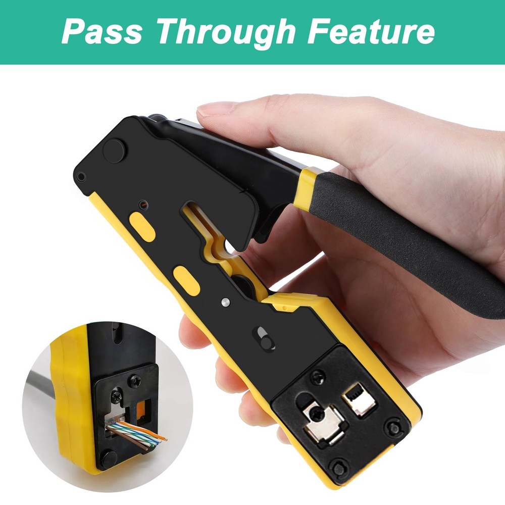 PETECHTOOL RJ45 Crimp Tool Pass Through Ethernet Crimping Tool Kit Cat6 Cat5e...
