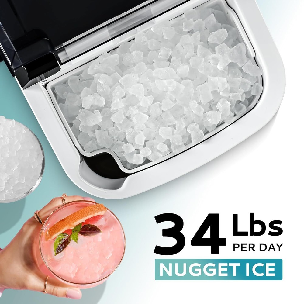 Nugget Ice Maker Countertop with Handle, Ready in 6 Mins, 34lbs/24H
