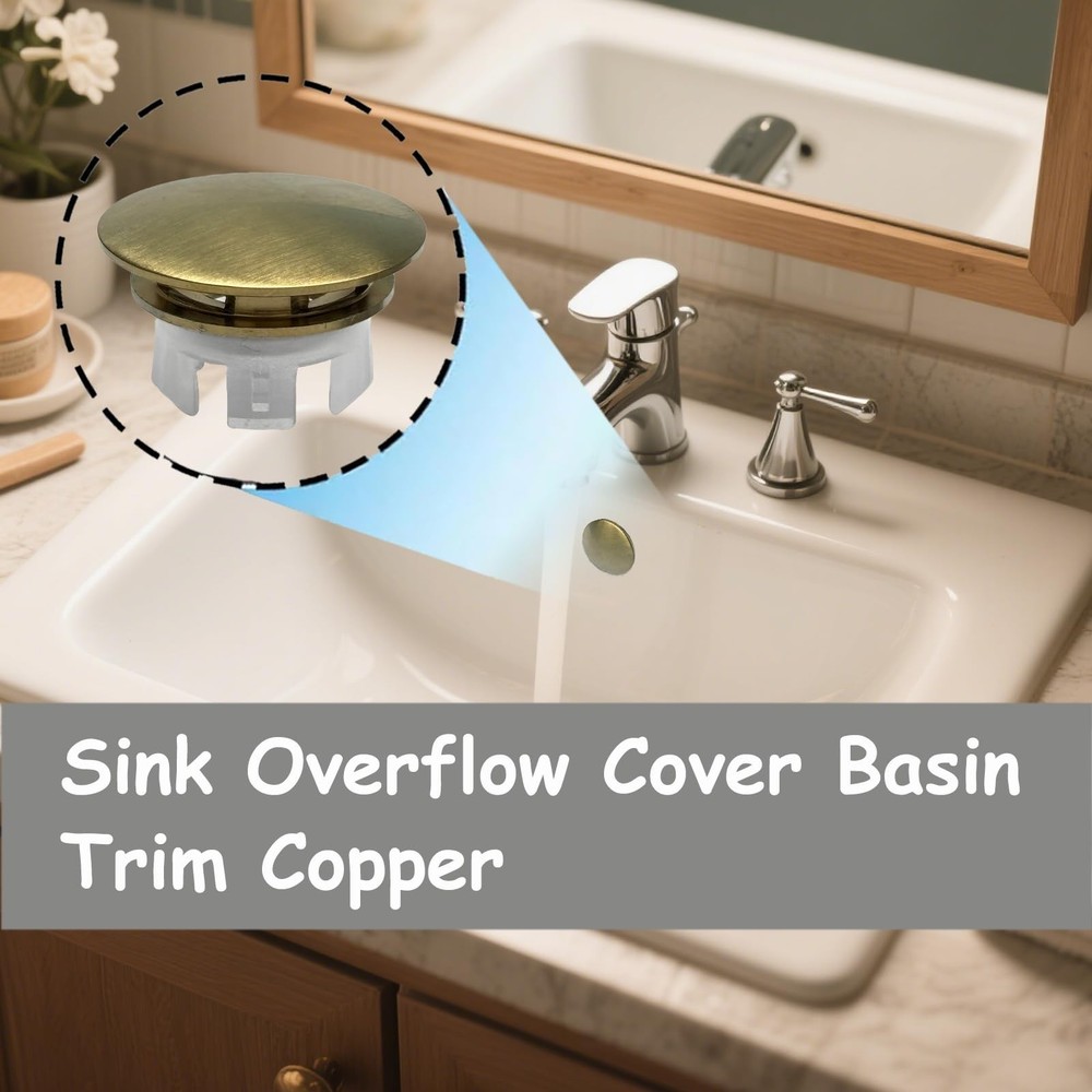 2 Pack Sink Overflow Cover Basin Trim Copper Bathroom Sink Rings,Bathroom Kit...