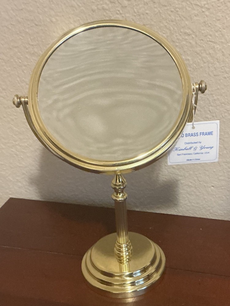 Vintage Kimball & Young Vanity Stand Mirror 6” Solid Brass Frame