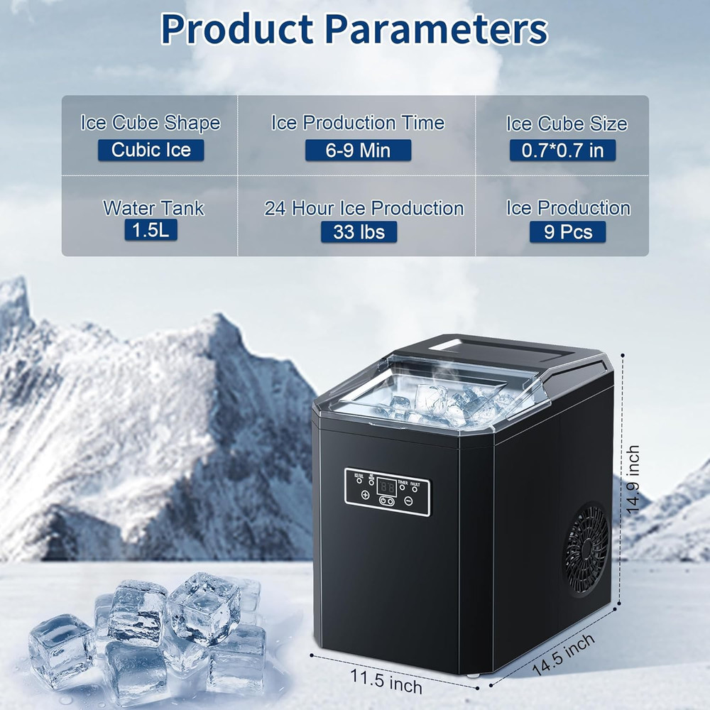 Countertop Ice Maker Machine, 44LBS Ice Cube Maker, Portable Small Ice Cube Mach