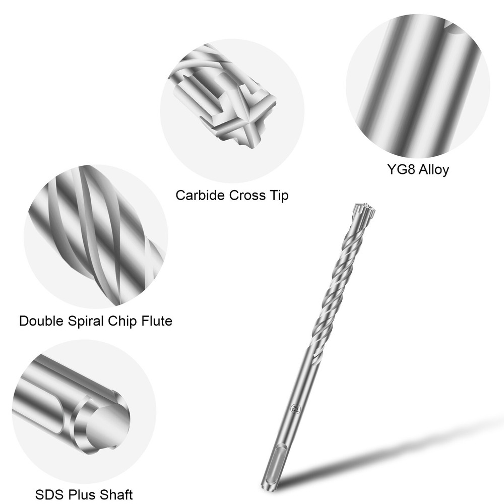 7Pcs SDS Plus Drill Bit Set Carbide Tip Rotary Hammer Masonry Concrete Drill Bit
