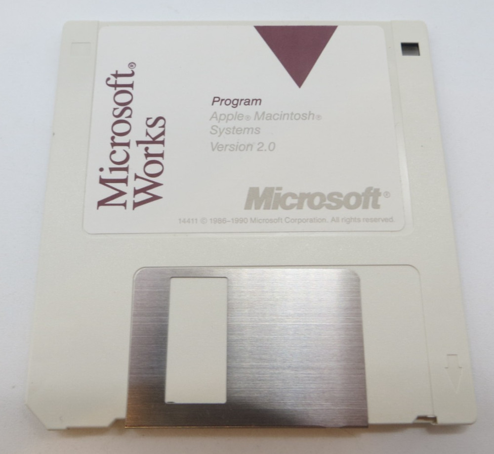 Microsoft Works Version 2.0 3.5" Floppy Disks for Apple Macintosh Computers 1990