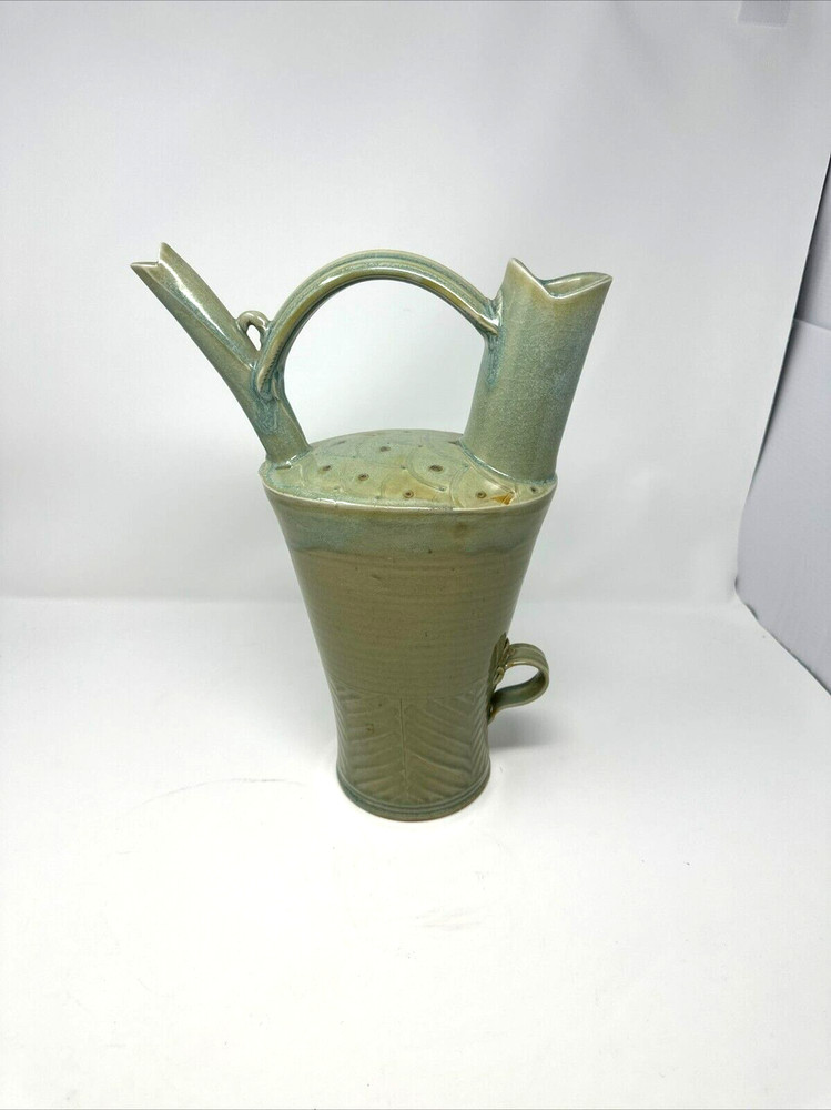 Studio Art Pottery Pitcher Green And Brown Glazed Water Pitcher