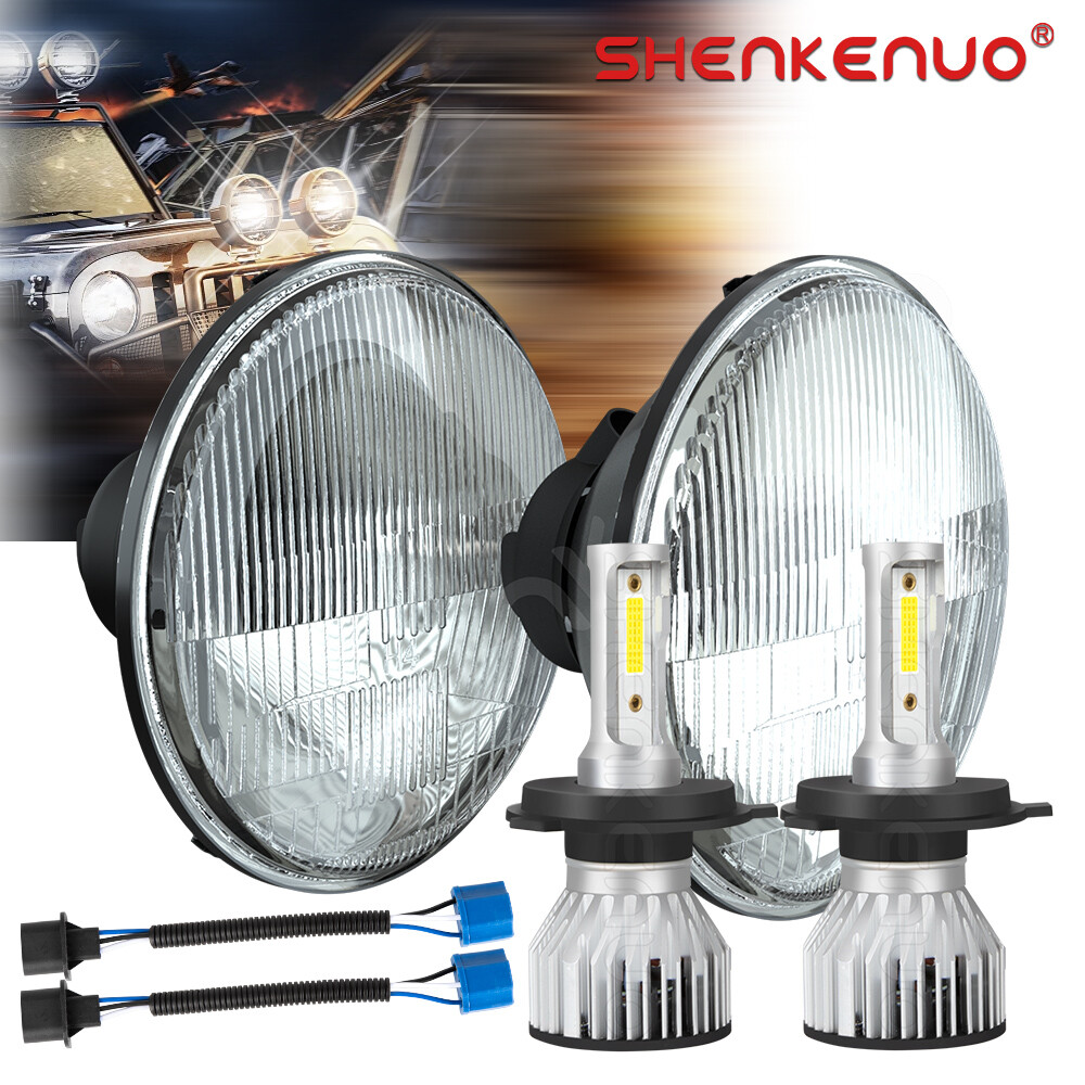 7 Inch led GLASS Headlight Round, ORIGINAL CLASSIC LOOK Conversion Chrome pair