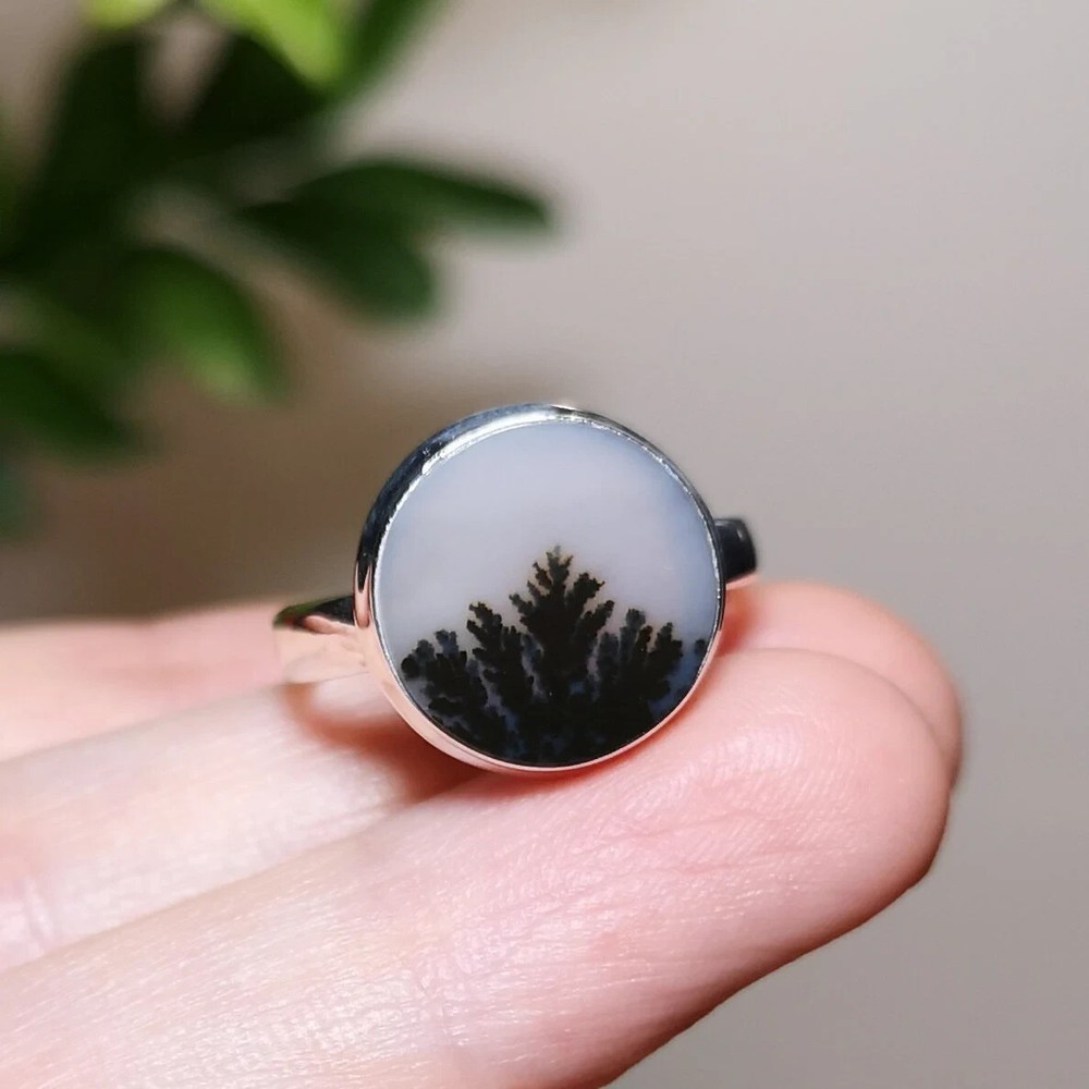 scenic Dendritic Agate Sterling Silver Ring US size 8.75