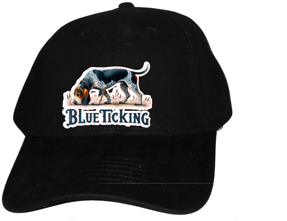 CAp Hat Black Solid Back Bluetick Coonhound Coon Dog Blueticking