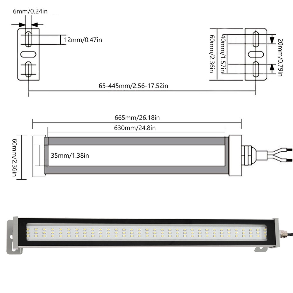 Industrial Machine Tube Light 20W LED Waterproof CNC Machine Work Light IP67
