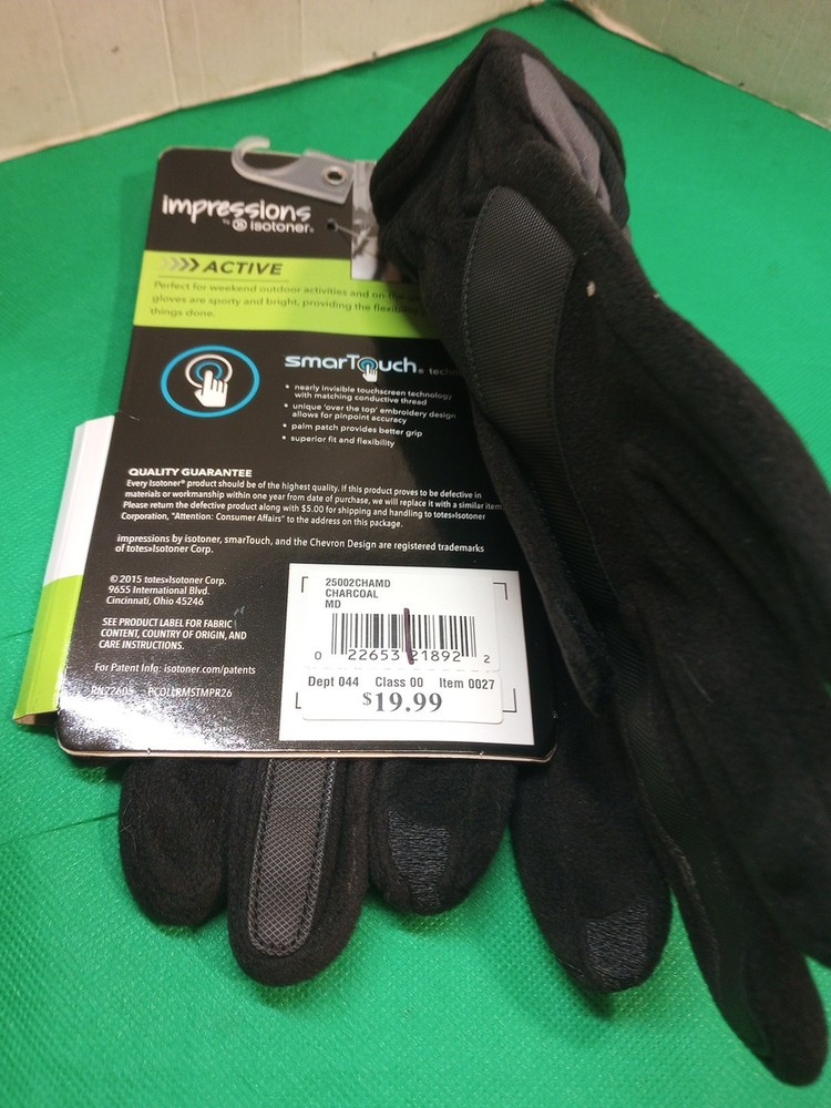 Isotoner Mens Gloves Charcoal Active Smart Touch Medium