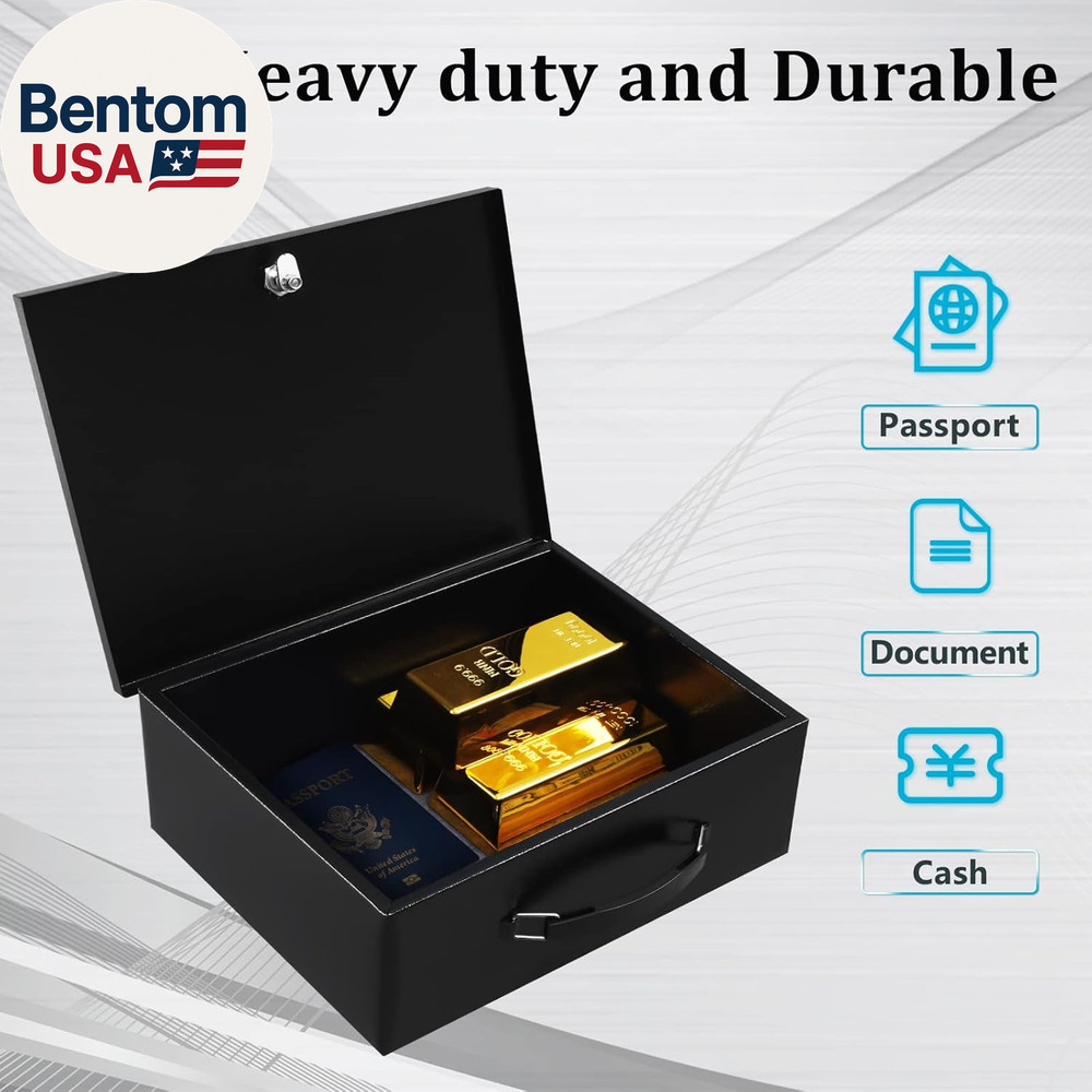 Portable Metal Safe Box with Key Lock - Fire Resistant Storage for Documents, Ca