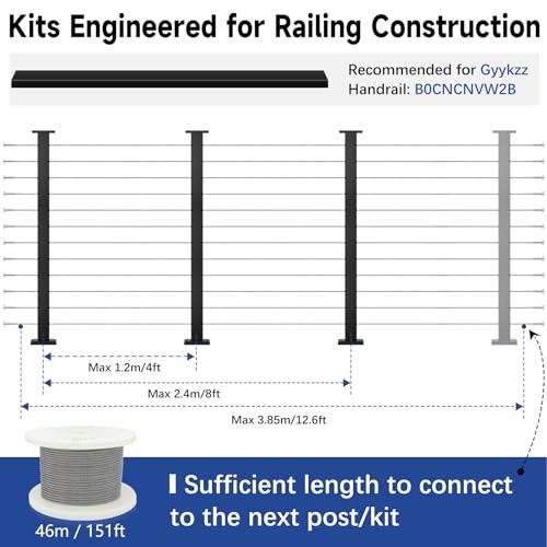 One-Stop Cable Railing Post Kits, 3 Pack Fixed Top 42" 1 3x Level Post Kits