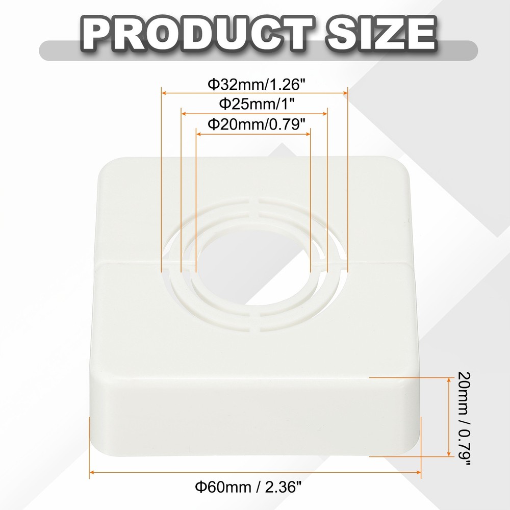 6pcs Wall Split Flange 0.79" Plastic Square Split Flange Pipe Cover, White