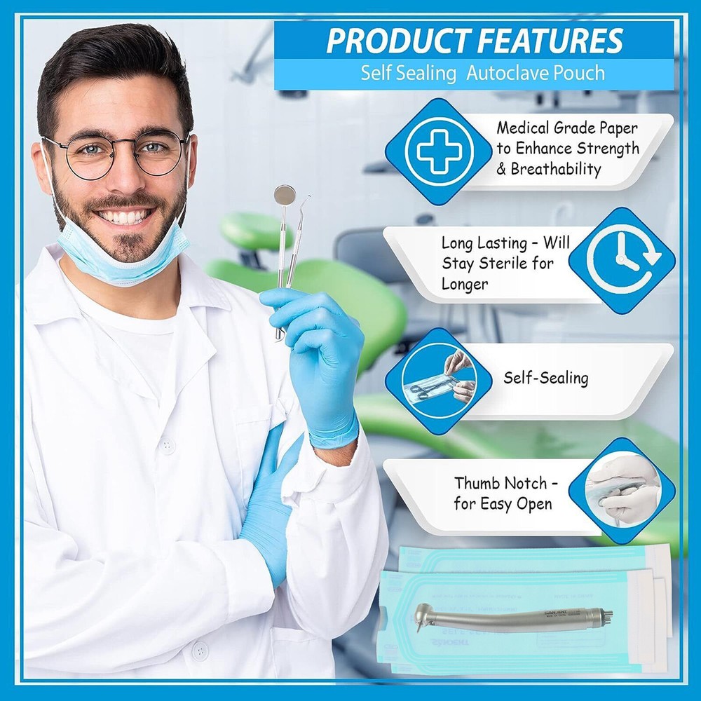 3 1/2" x 10" Self-Sealing Sterilization Pouch 200/Box