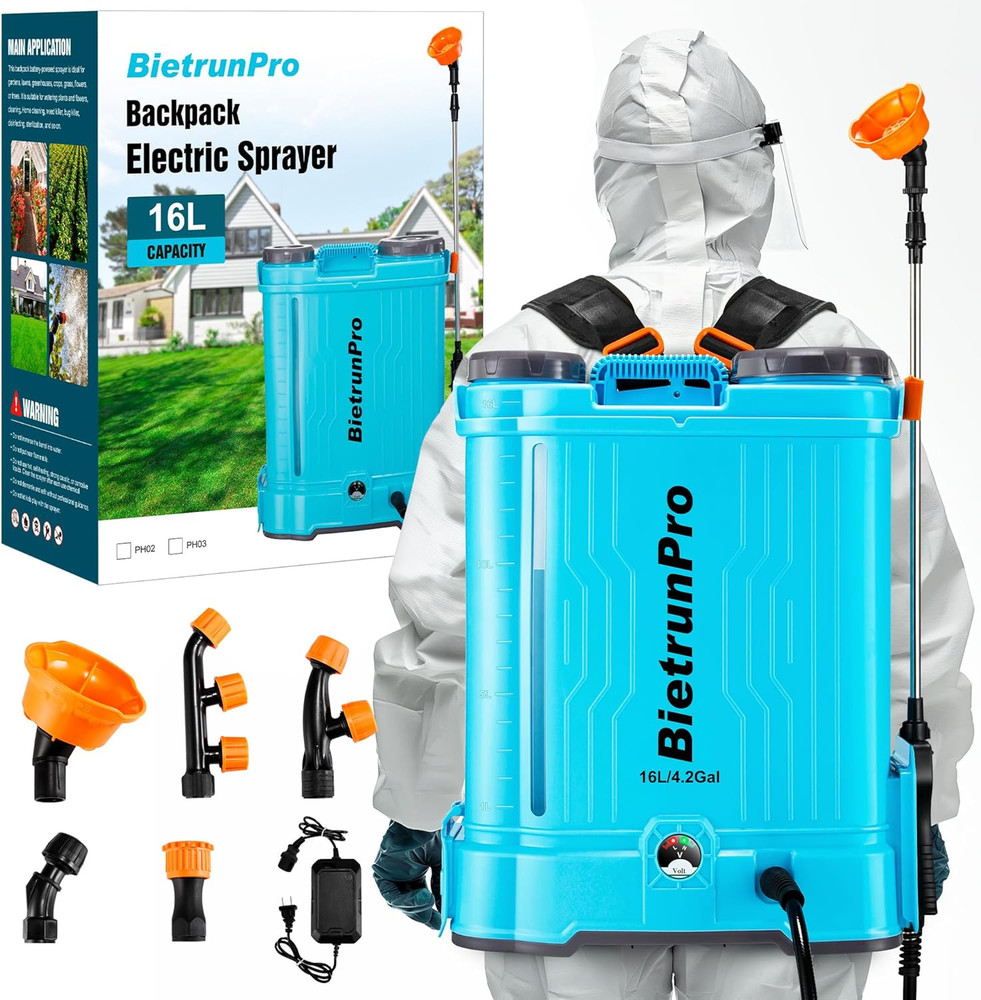 4.2 Gallon Battery Powered Backpack Sprayer with Auto Mixing, 4H Continuous Spra