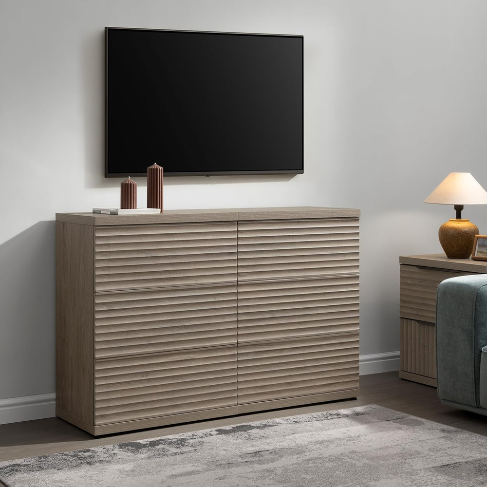 Modern Grey Alder Sideboard Buffet Cabinet with 3 Large Drawers