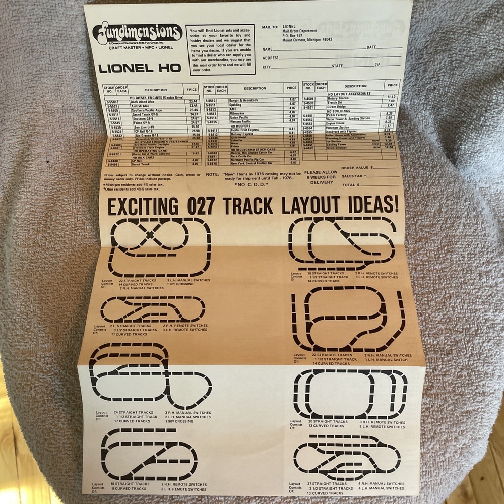 1976 Lionel Mail Order Form
