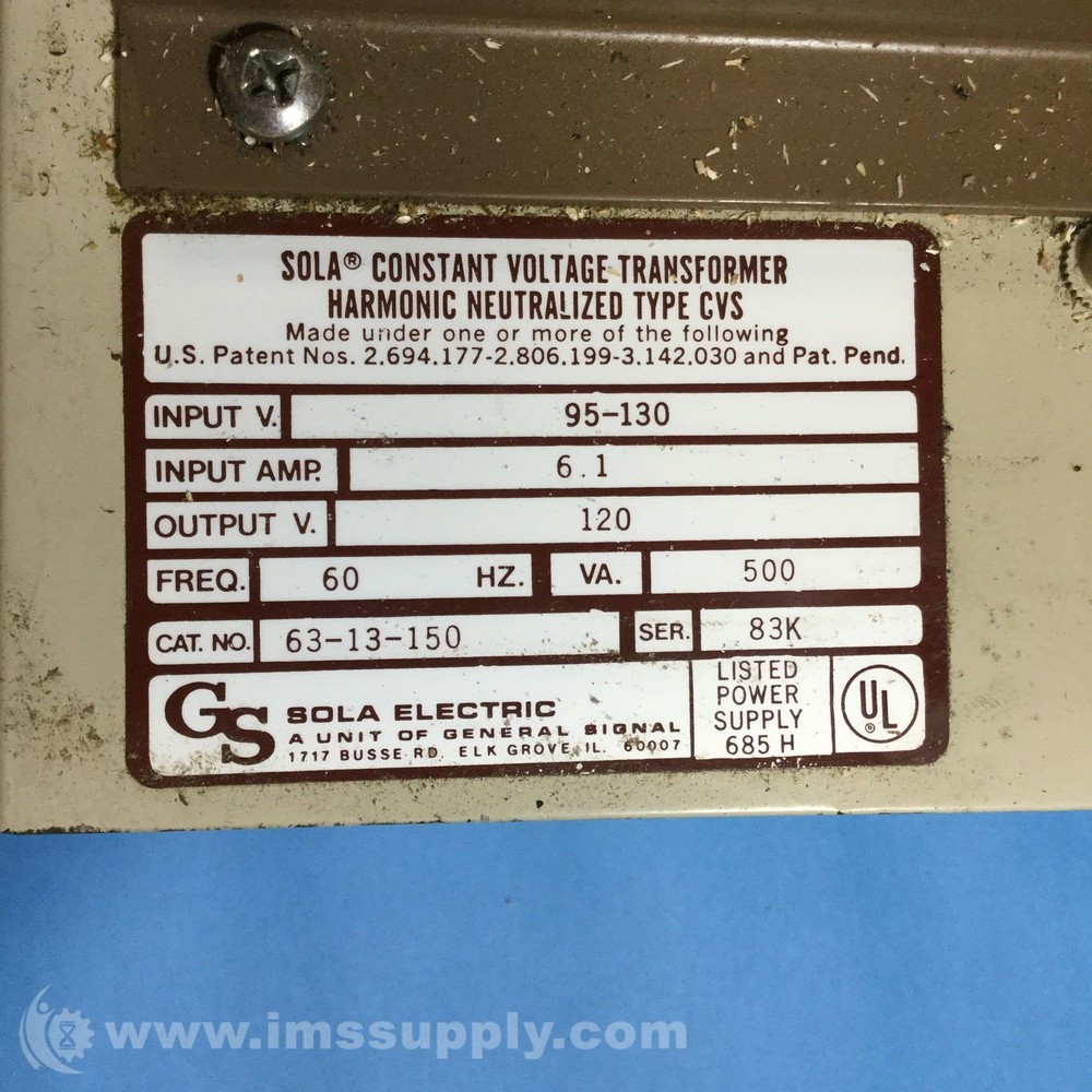 Sola 63-13-150 Constant Voltage Transformer USIP