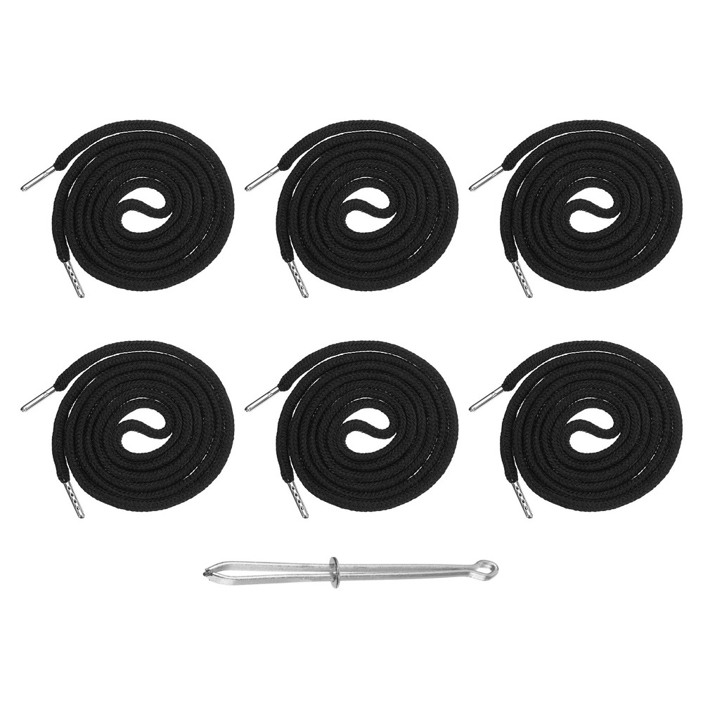 6 Pcs Hoodie Strings Drawstring Cords with Easy Threader (Black)