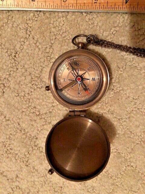 Vintage Dial Compass and Leather Stitched Case; works