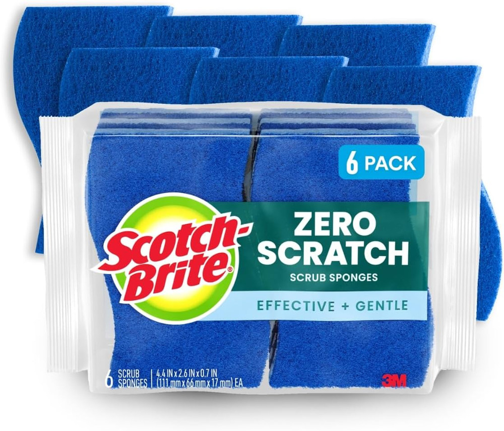 Scotch-Brite Zero Scratch Scrub Sponge, 6 Pack for Safe Multi-Surface Cleaning