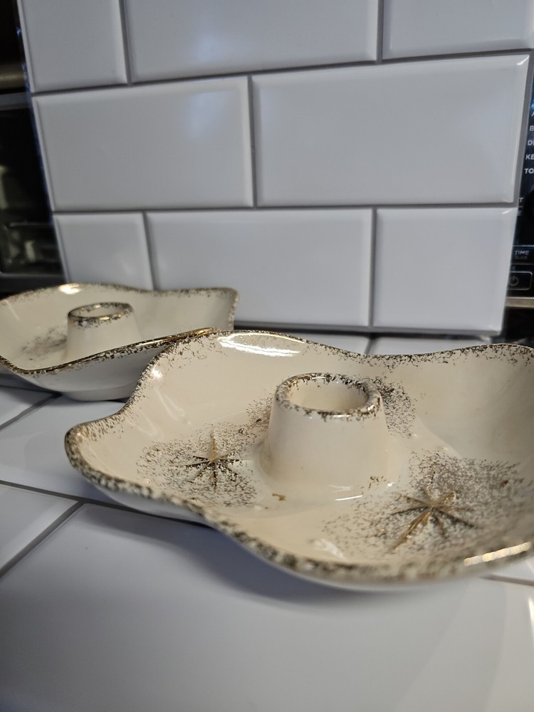 1950s USA Pottery Candleholders Atomic Pair