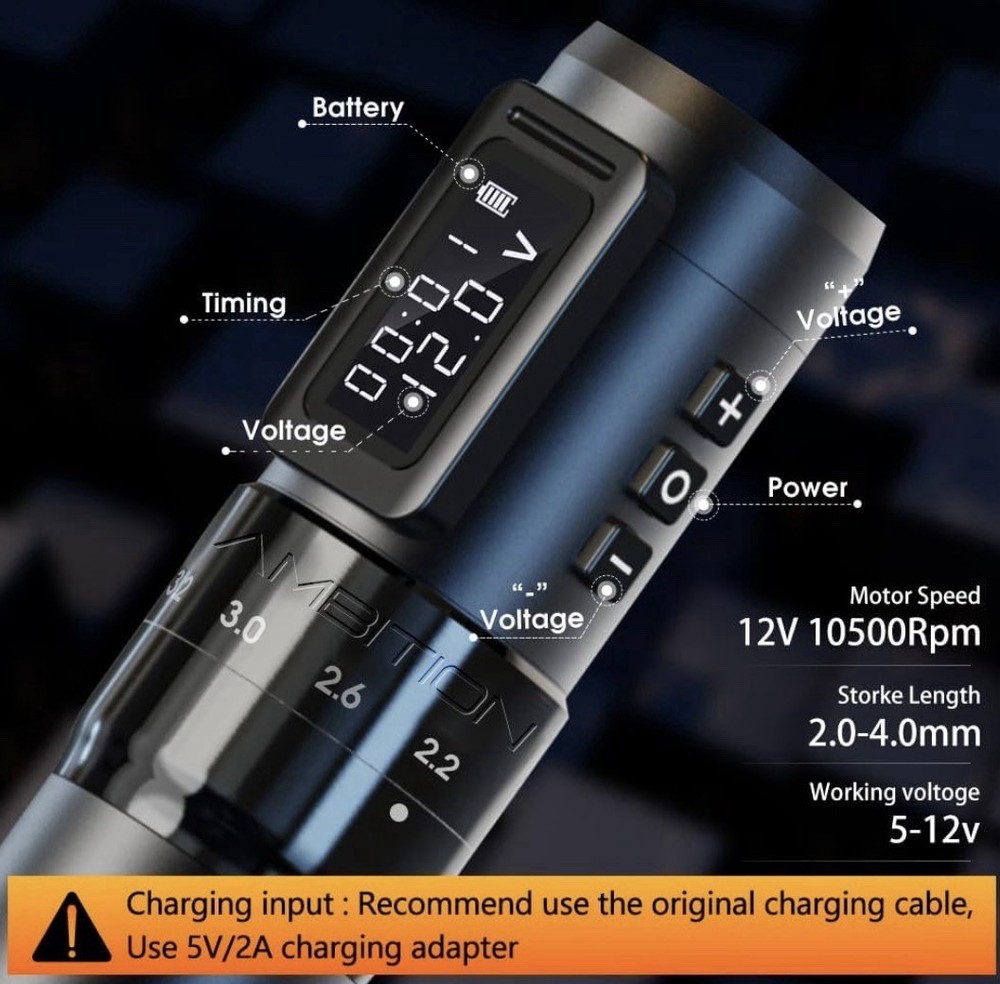 Ambition Mars-U Wireless Tattoo Machine Kit with Adjustable Stroke