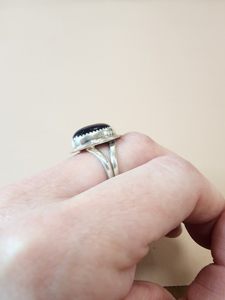 NWT Size 7.5 Onyx & Sterling Silver Signed Native American Ring