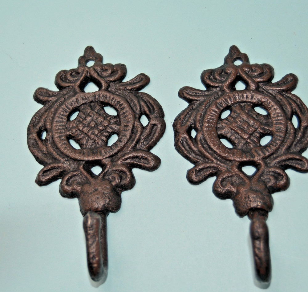 PAIR Antique-look Cast Iron Wall Hooks 5"