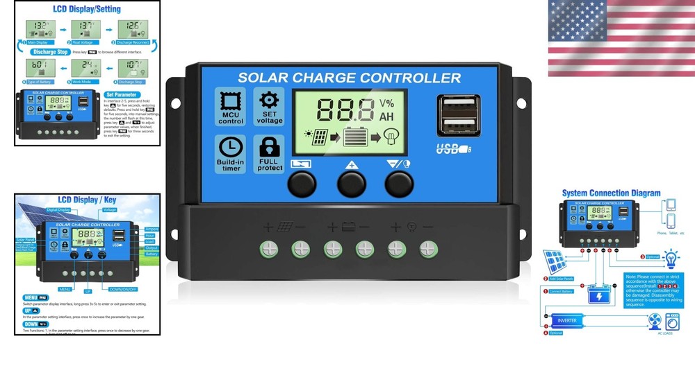 Brand New 30A Solar Charge Controller PWM LCD USB Timer