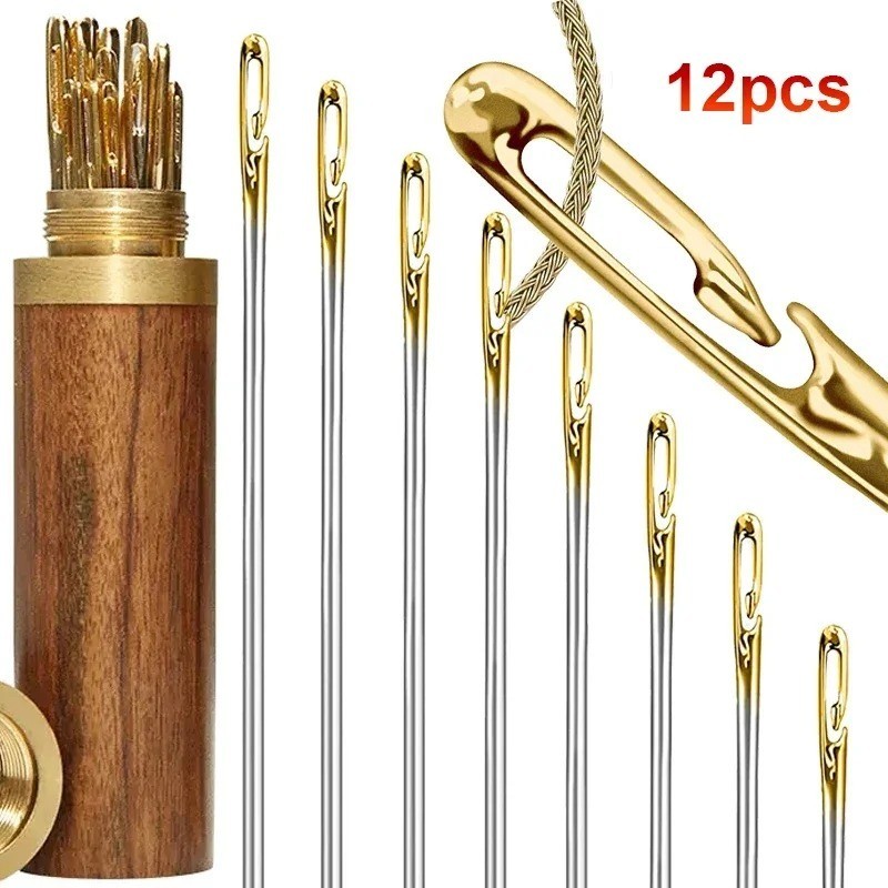 12pcs Hand Sewing Needles Set w/ Threader & Storage Box - NEW